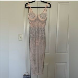 Nude mesh midi dress